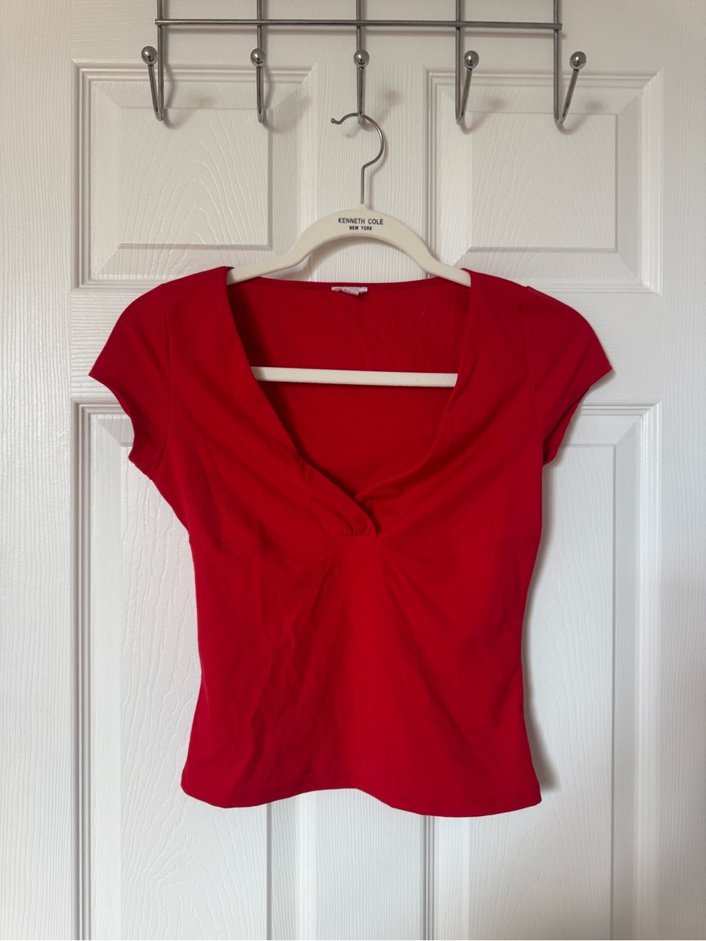 Garage Red Short Sleeve V-Neck Twist Front Tee